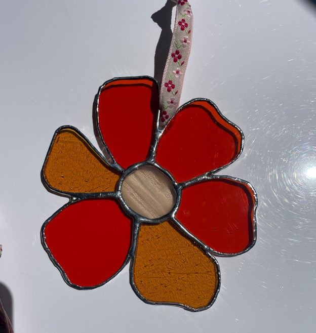 Stained Glass Poppy Ornament Suncatcher (Seasonal & one of a kind)