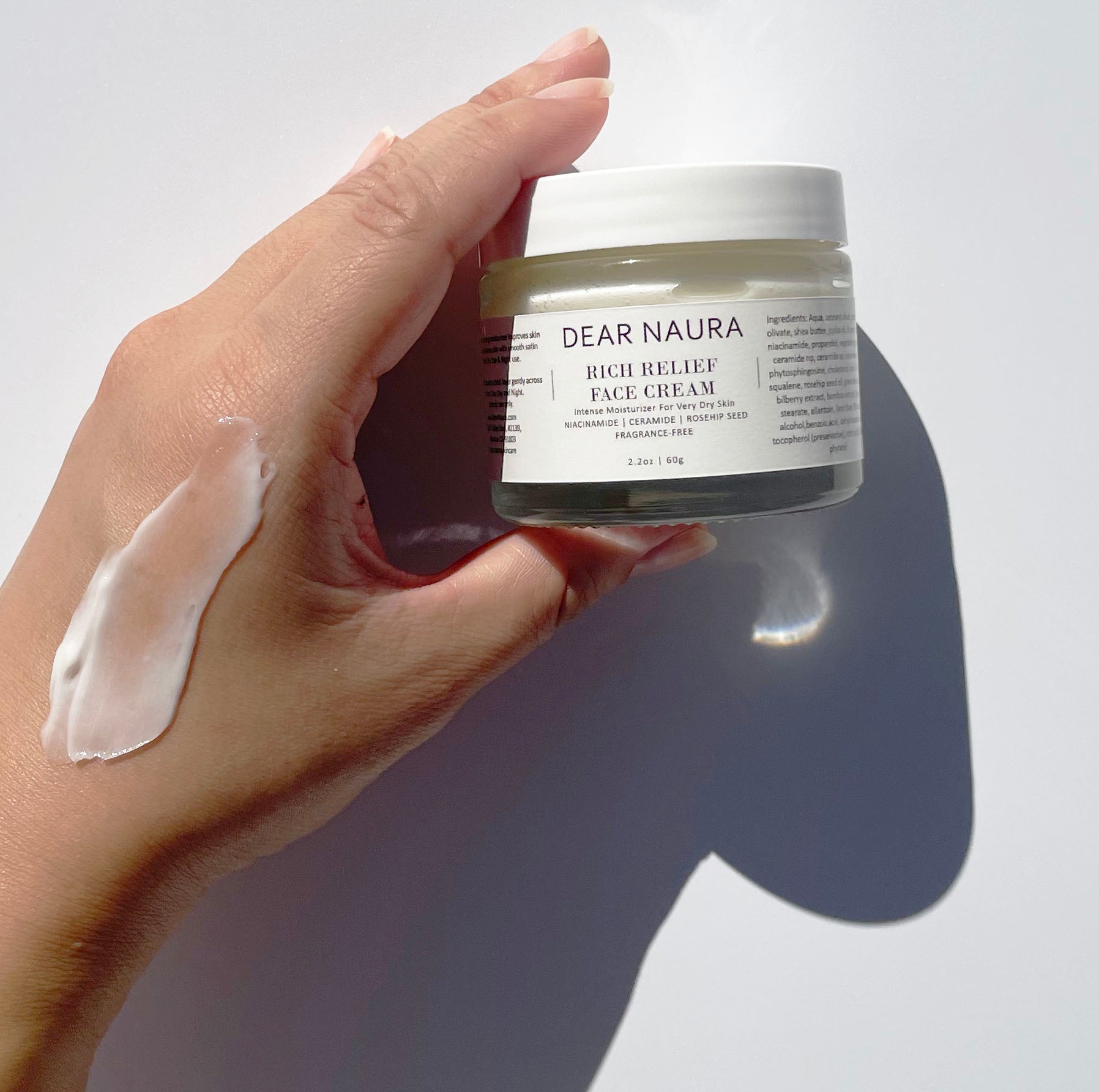 Rich relief face cream for very dry skin, fragrance free.